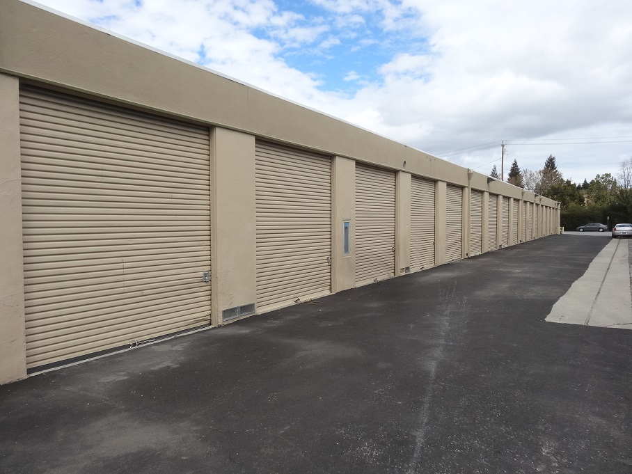 Row of drive-up storage units